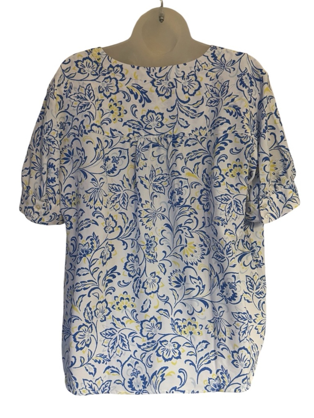 Ann Taylor  Spring/Summer White Top w/ Blue/Yellow Floral Print   MEDIUM    #B - Picture 8 of 10